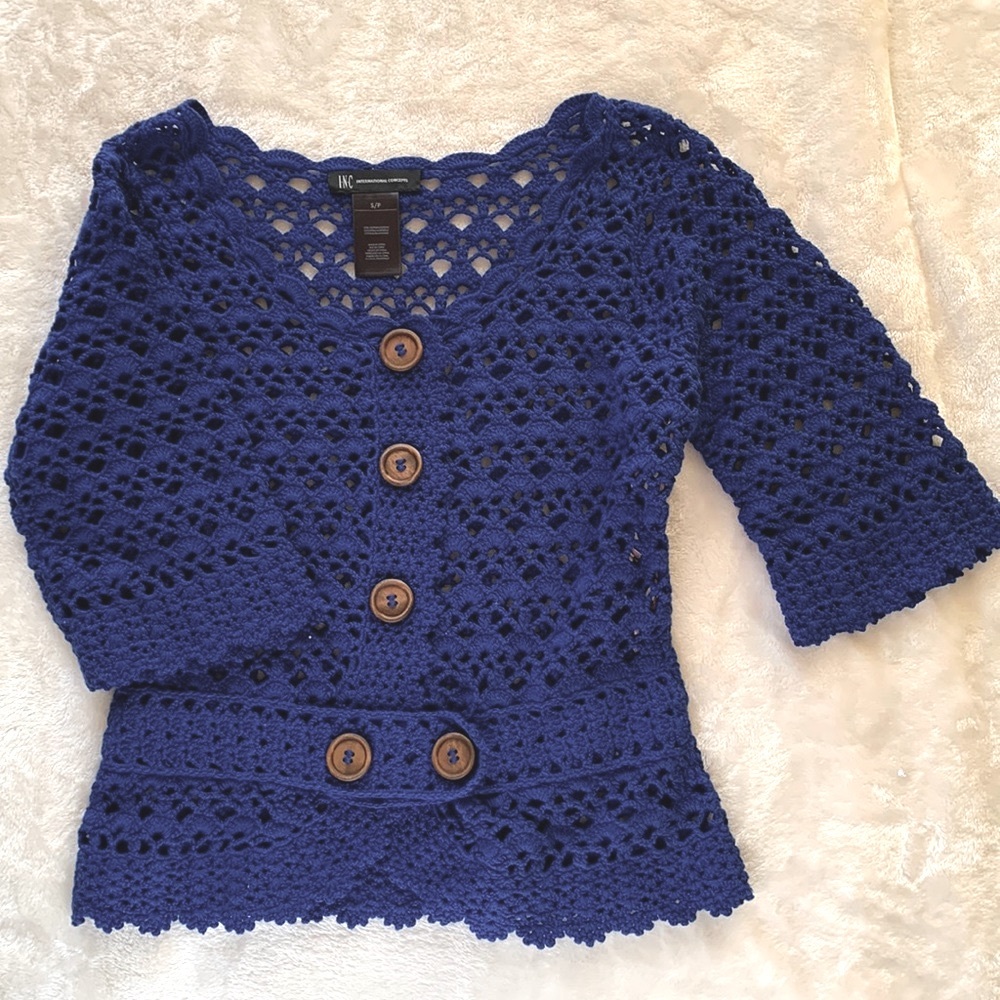 NWOT Inc Royal Blue Crochet Sweater Size Small